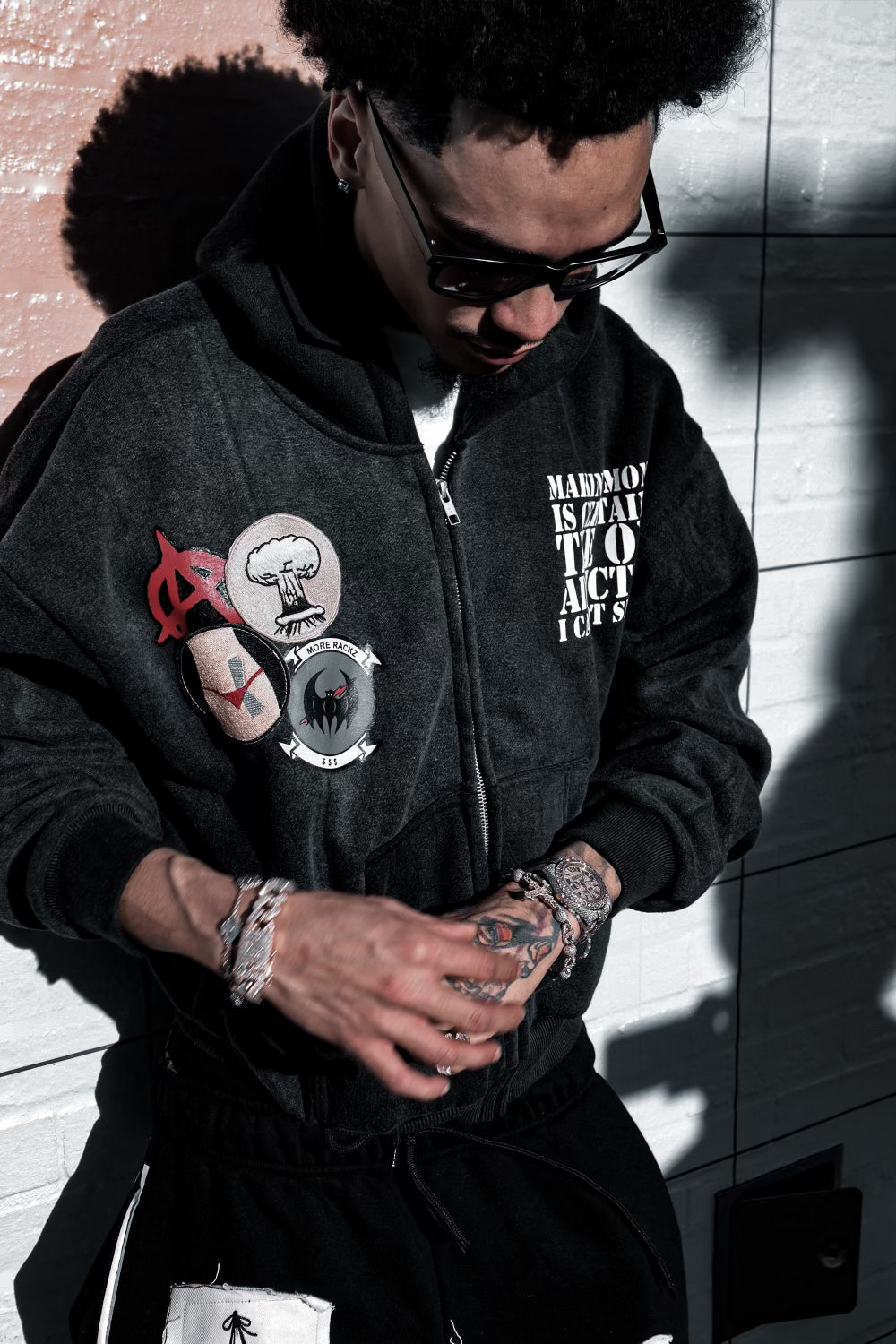 MoreRackz Black (acid wash) Zip up